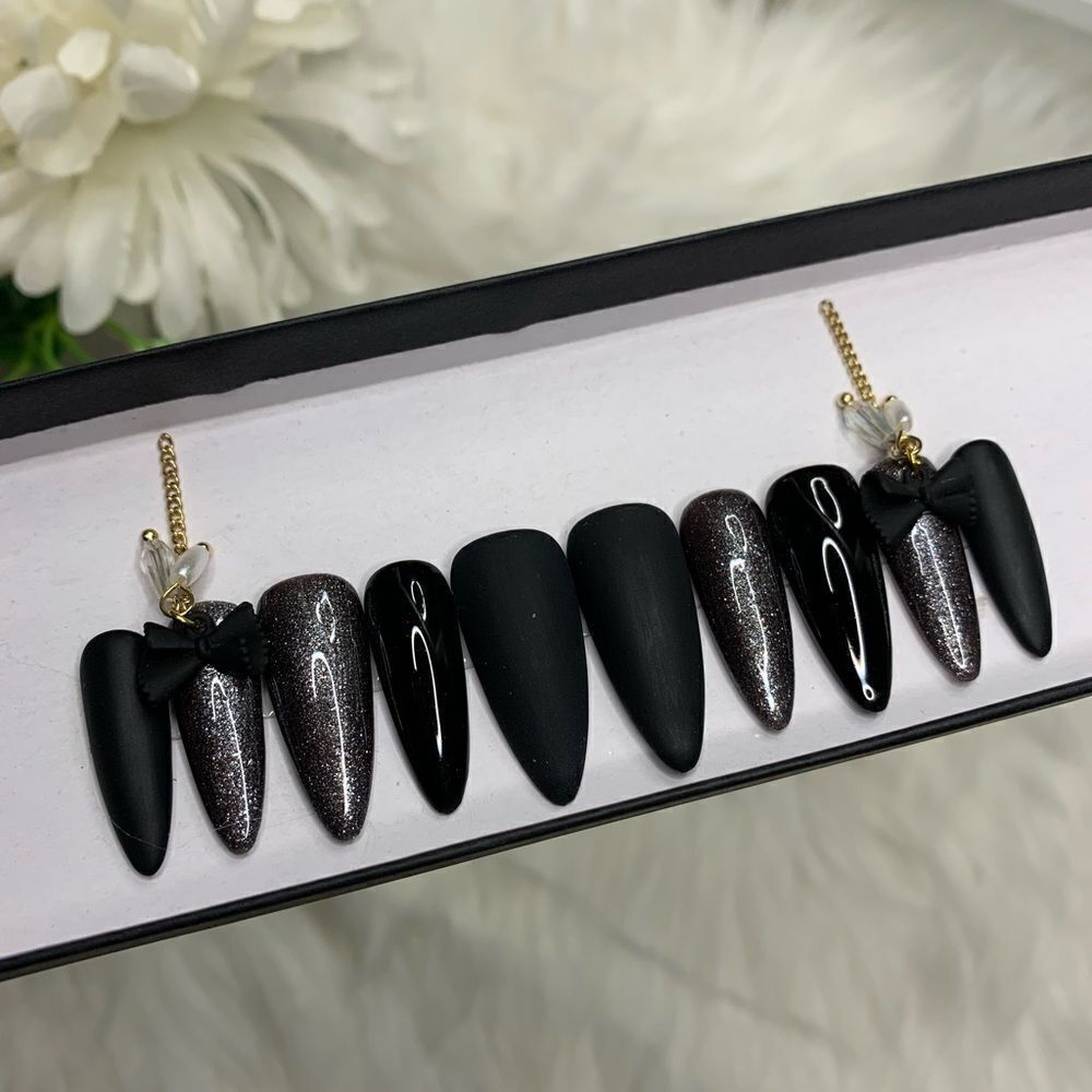 Black Bow Press On Nails | Handmade Press On Nails | Fake Nails